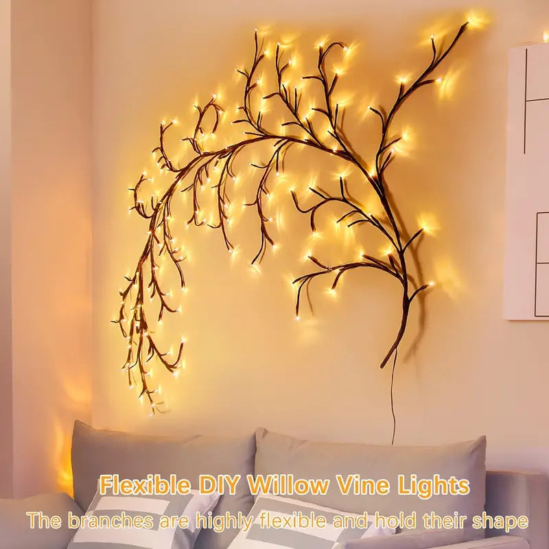 1Pc 72/96LEDS Bendable Willow Vine Lights, 8Modes Rattan Tree Decorative