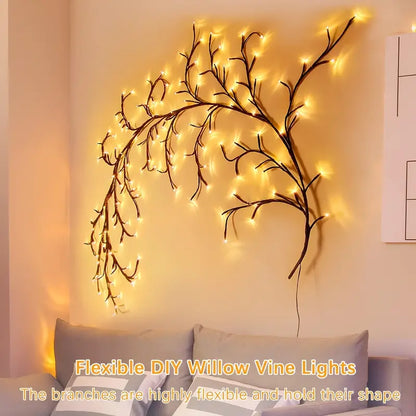 1Pc 72/96LEDS Bendable Willow Vine Lights, 8Modes Rattan Tree Decorative