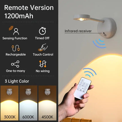 Motion Sensor Spotlight with Remote, USB Rechargeable Acrylic Lamp Shade, Plastic Semi-Flush Mount Detachable Spotlight, Battery Powered