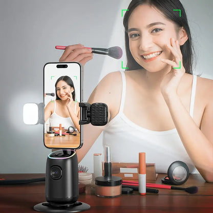 Automatic human face tracking mobile phone tripod with 2 fill lights, portable mobile phone camera tripod that can rotate 360°