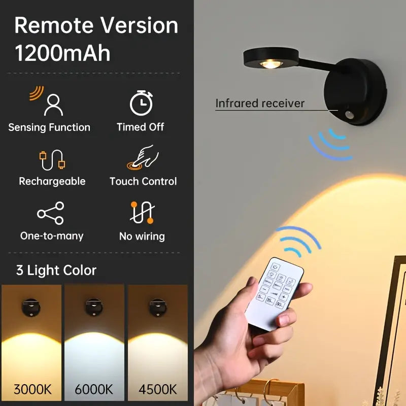 Motion Sensor Spotlight with Remote, USB Rechargeable Acrylic Lamp Shade, Plastic Semi-Flush Mount Detachable Spotlight, Battery Powered