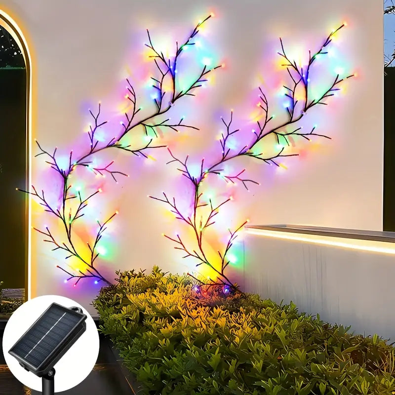 Outdoor Solar String Lights - Flexible 1.8m/5.9ft Artificial Willow Vine Branch with Warm White LED Lighting, 8 Modes, Solar-Powered