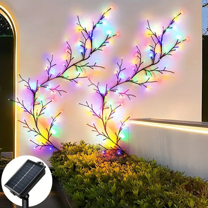 Outdoor Solar String Lights - Flexible 1.8m/5.9ft Artificial Willow Vine Branch with Warm White LED Lighting, 8 Modes, Solar-Powered