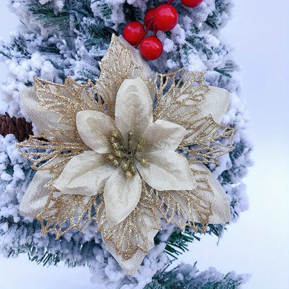 15pcs, Multicolor Christmas Flower with Golden Powder