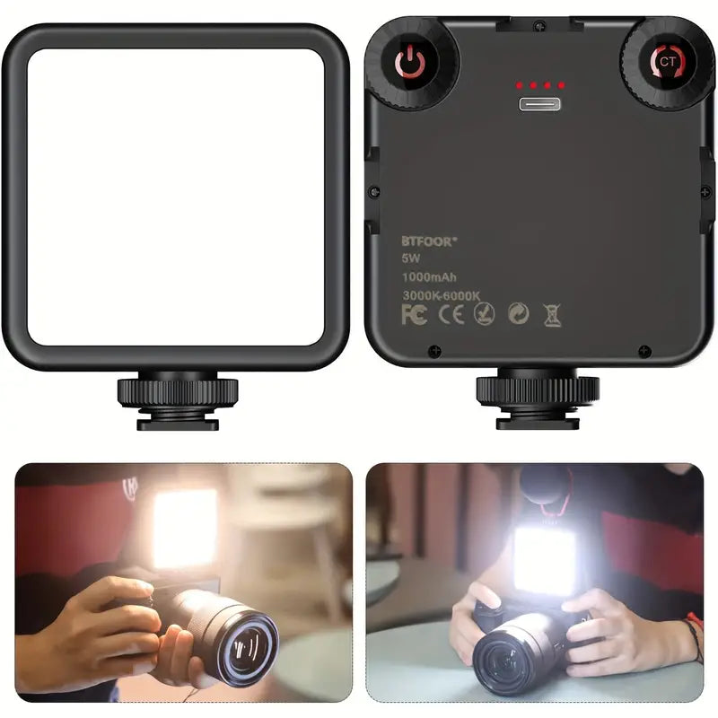 2000mAh LED Video Light w 3 Cold Shoe, Rechargeable Soft Light Panel, Portable Photography Lighting