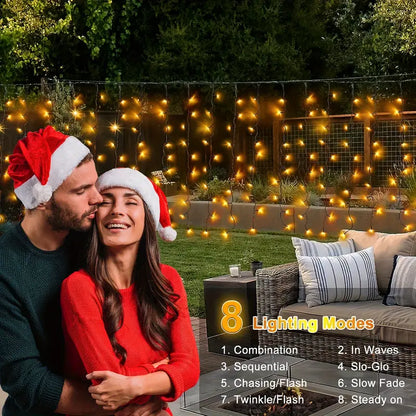 1pc Solar Curtain Lights Outdoor, 16.4ftx 2.3ft 216LED Fairy String Lights 8 Modes Remote Control