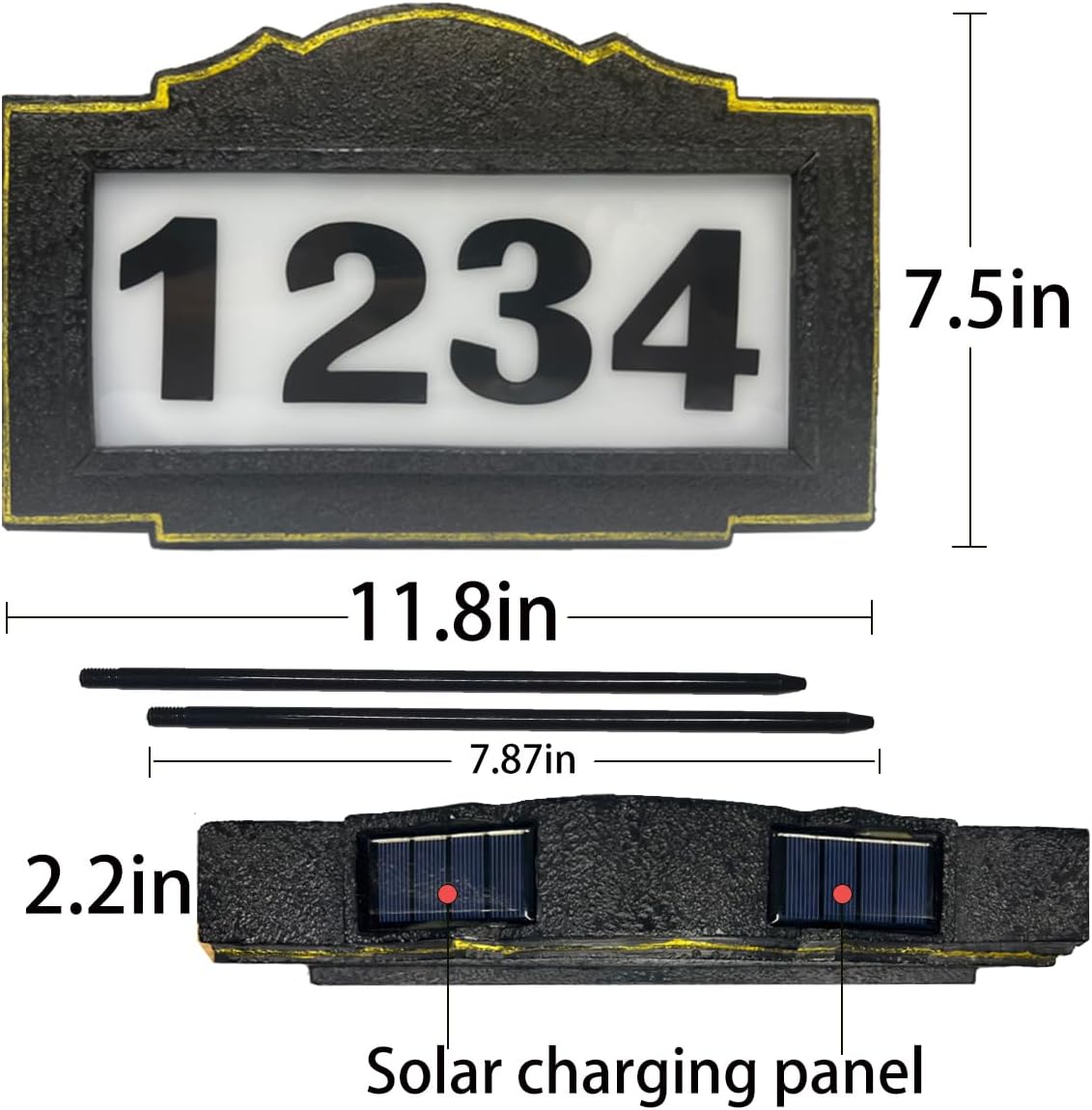 Antique Solar-powered waterproof LED address sign Mountable & yard