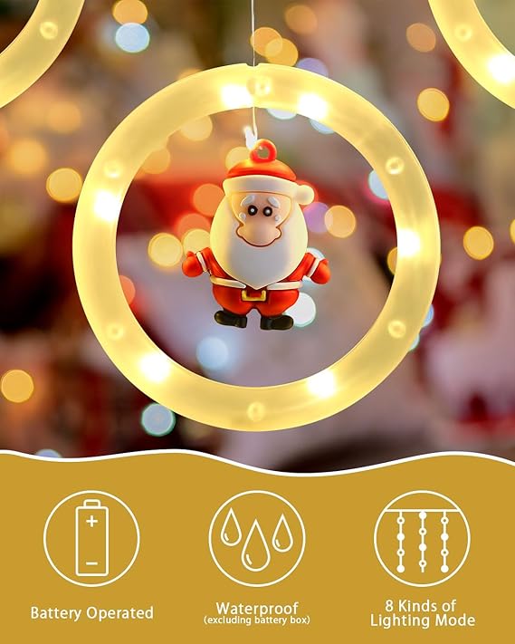 Christmas Light String Santa Claus Cartoon Shape Hanging Window Curtain Light LED