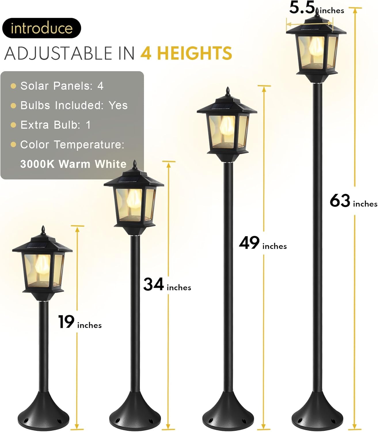 2 pack Solar post lights" with replaceable bulb