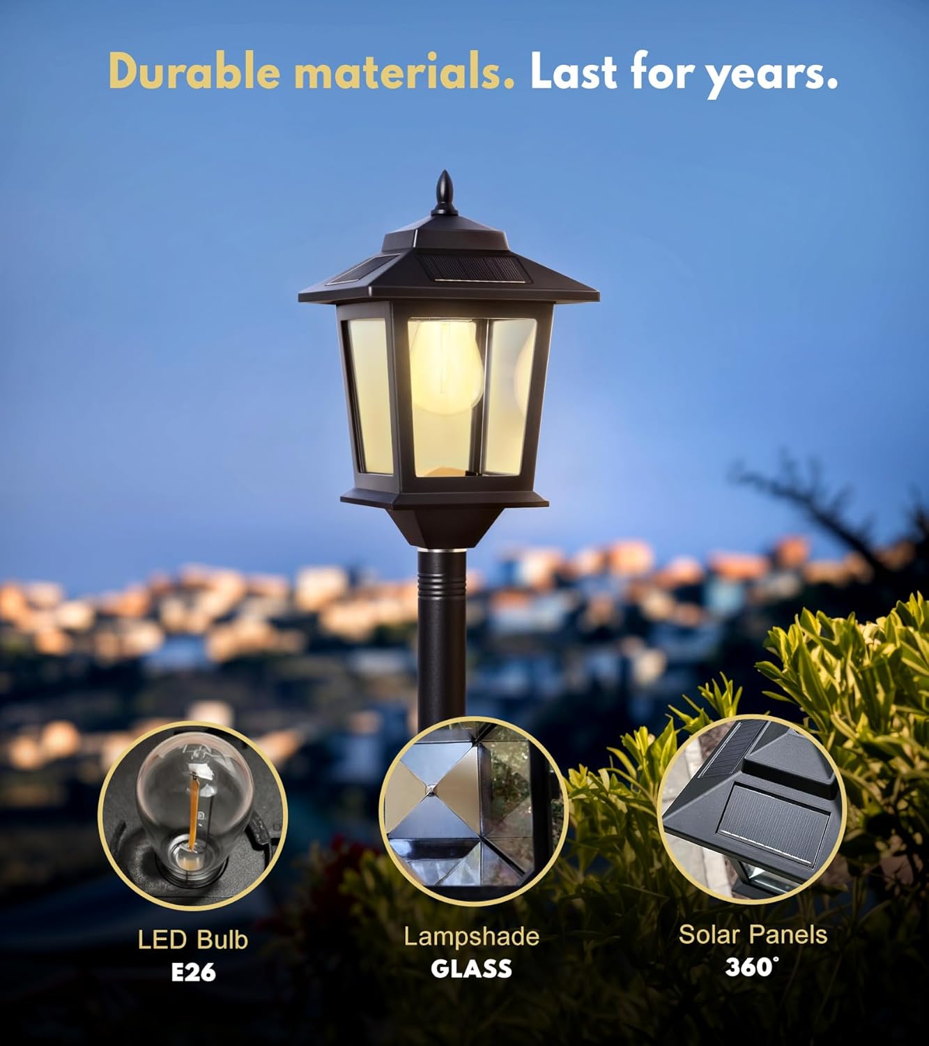 2 pack Solar post lights" with replaceable bulb