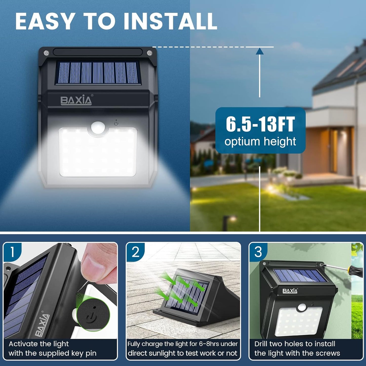 4packs Solar Wireless Security Motion Sensor  waterproof Outdoor Lights