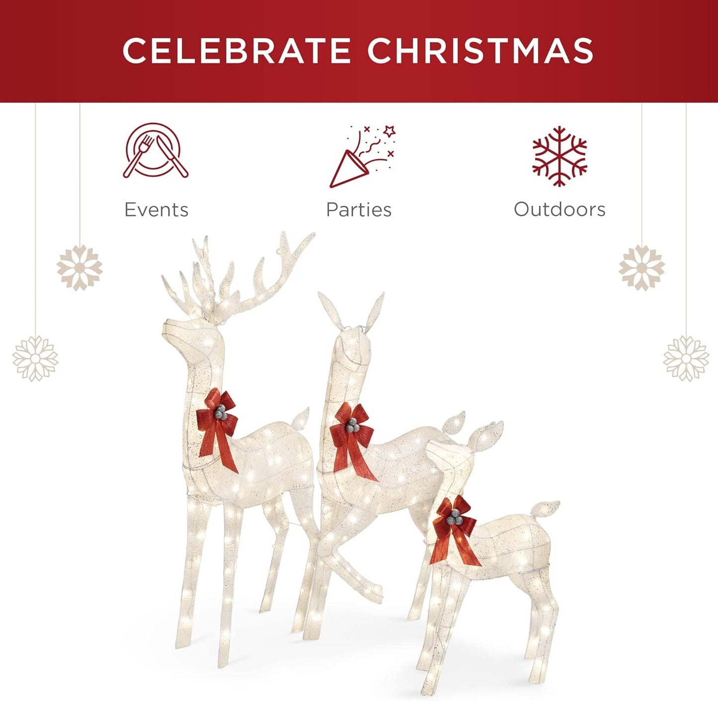 3-Piece Large Lighted Christmas Deer Family Set