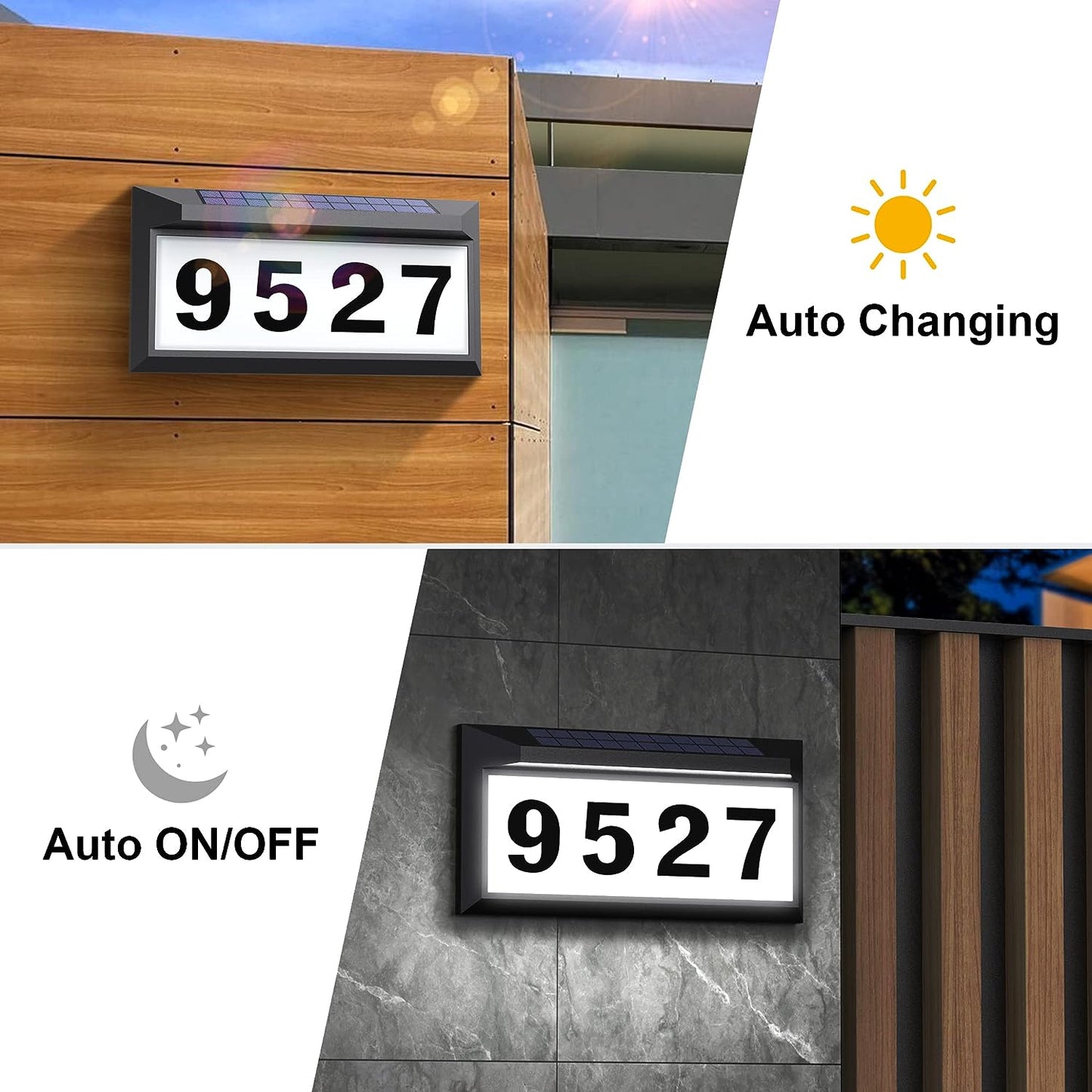 Solar-powered waterproof LED address sign for outdoor home walls