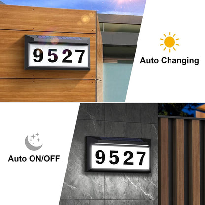 Solar-powered waterproof LED address sign for outdoor home walls