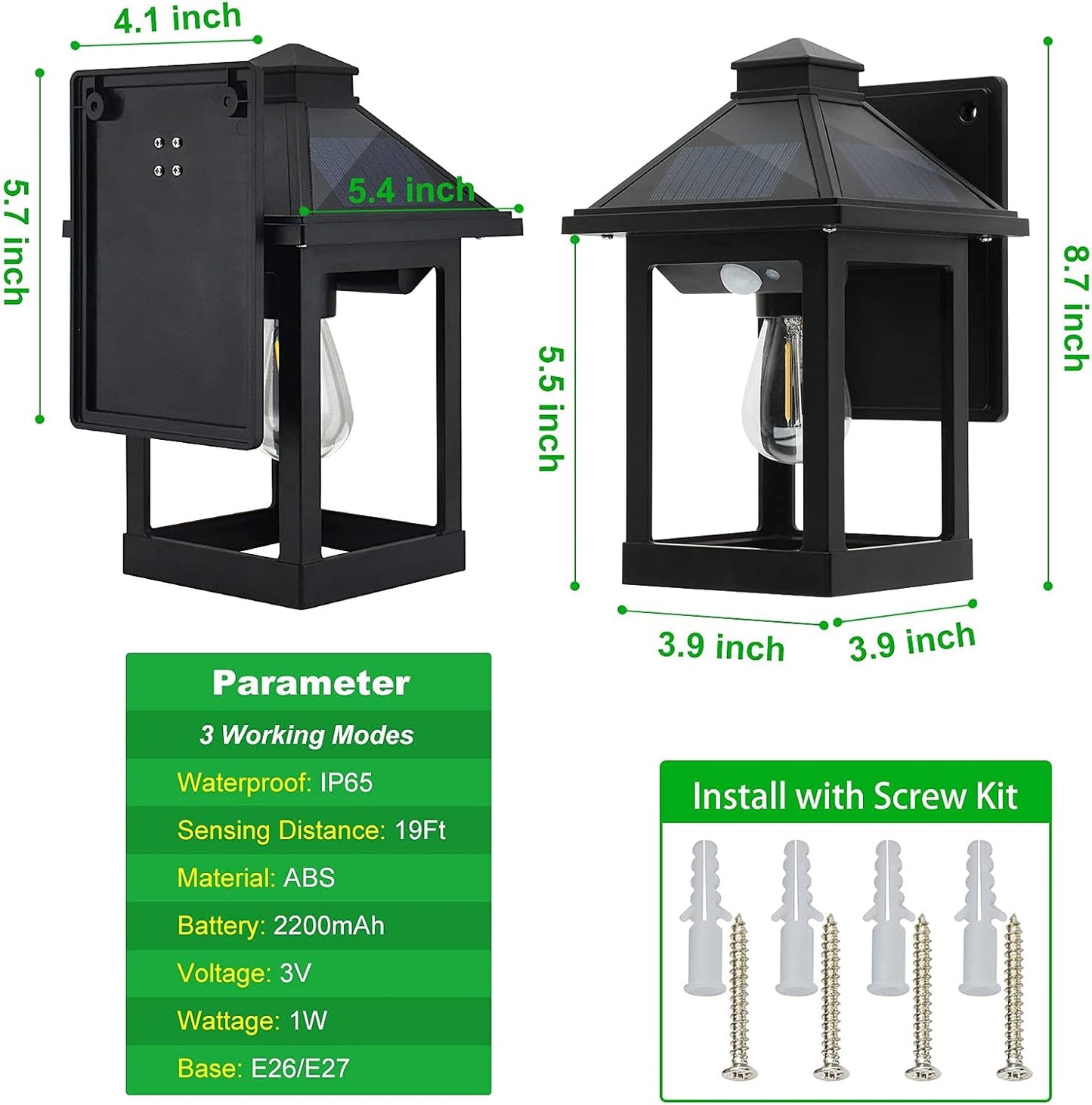 Solar Wall Lanterns Outdoor with 3 Modes, Motion Sensor 2 Pack