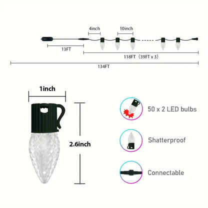 Smart C9 Led Christmas Lights App Programmable, RGB Color Changing, Dimmable