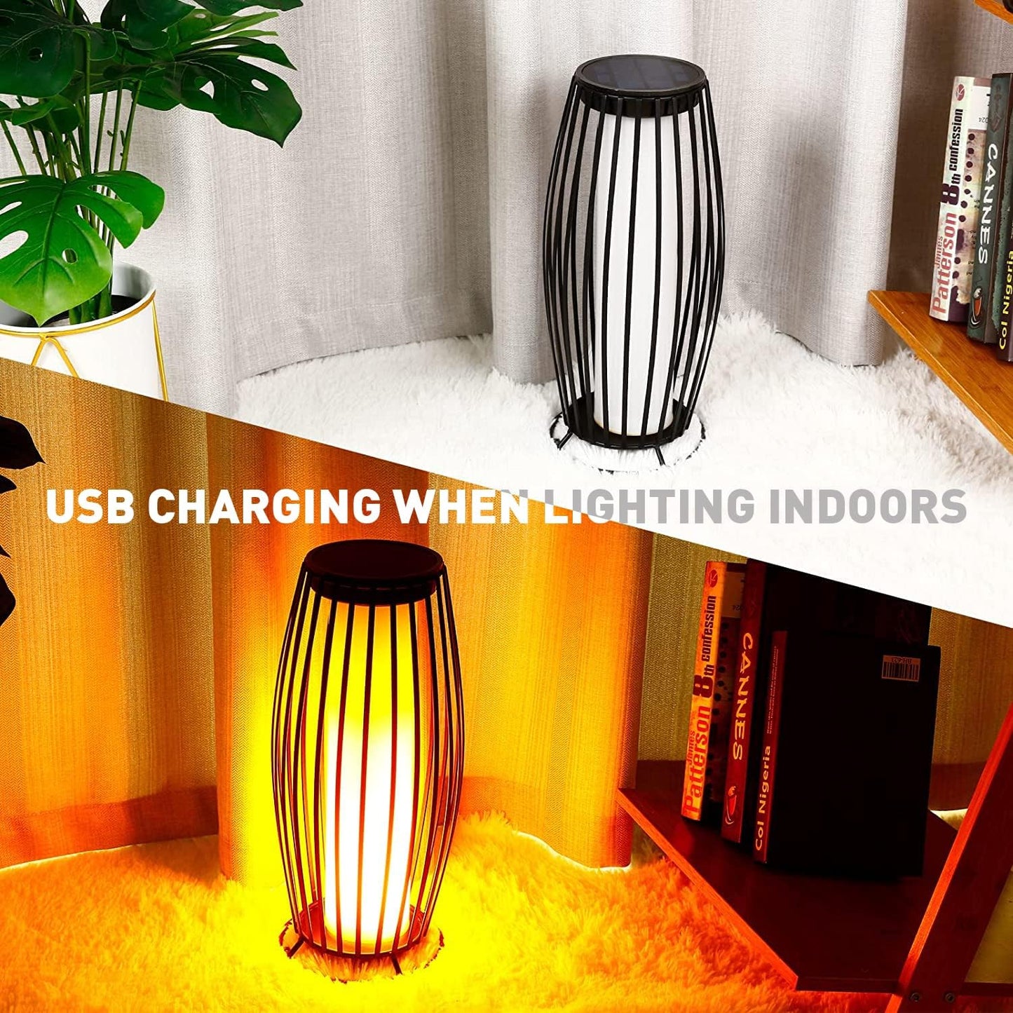 Outdoor&Indoor Waterproof Solar Flickering Flame Light for Garden Decoration, USB Rechargeable