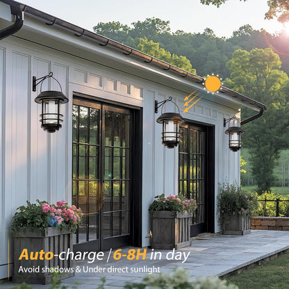 Wall Lantern Outdoor, Flickering Flames Solar Sconce Lights Outdoor, Hanging Solar Lamps Wall Mount for Front Porch, Patio and Yard, 2 Pack