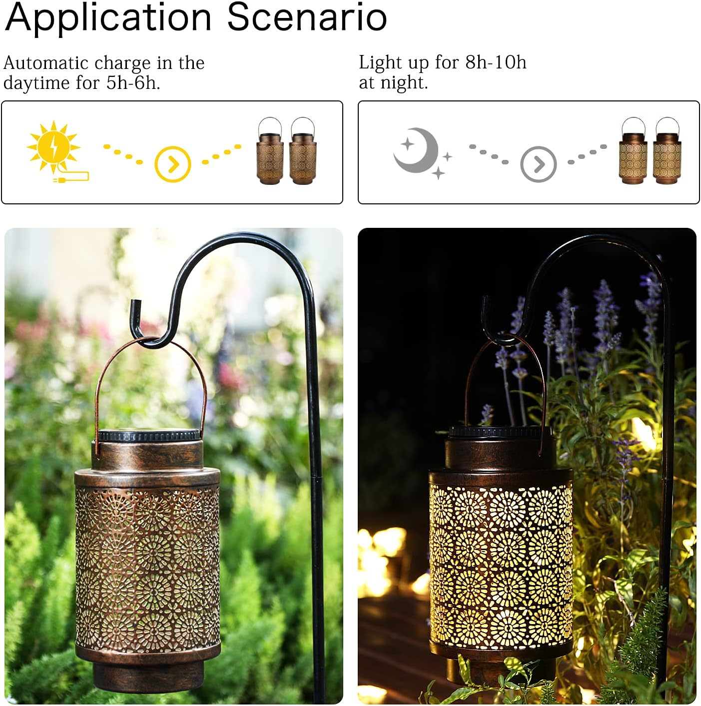 Large Solar Lantern Waterproof Outdoor Hanging Retro Style Lights 2 packs