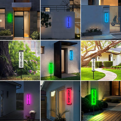 Solar-powered waterproof LED address sign mountable, with 7 colors