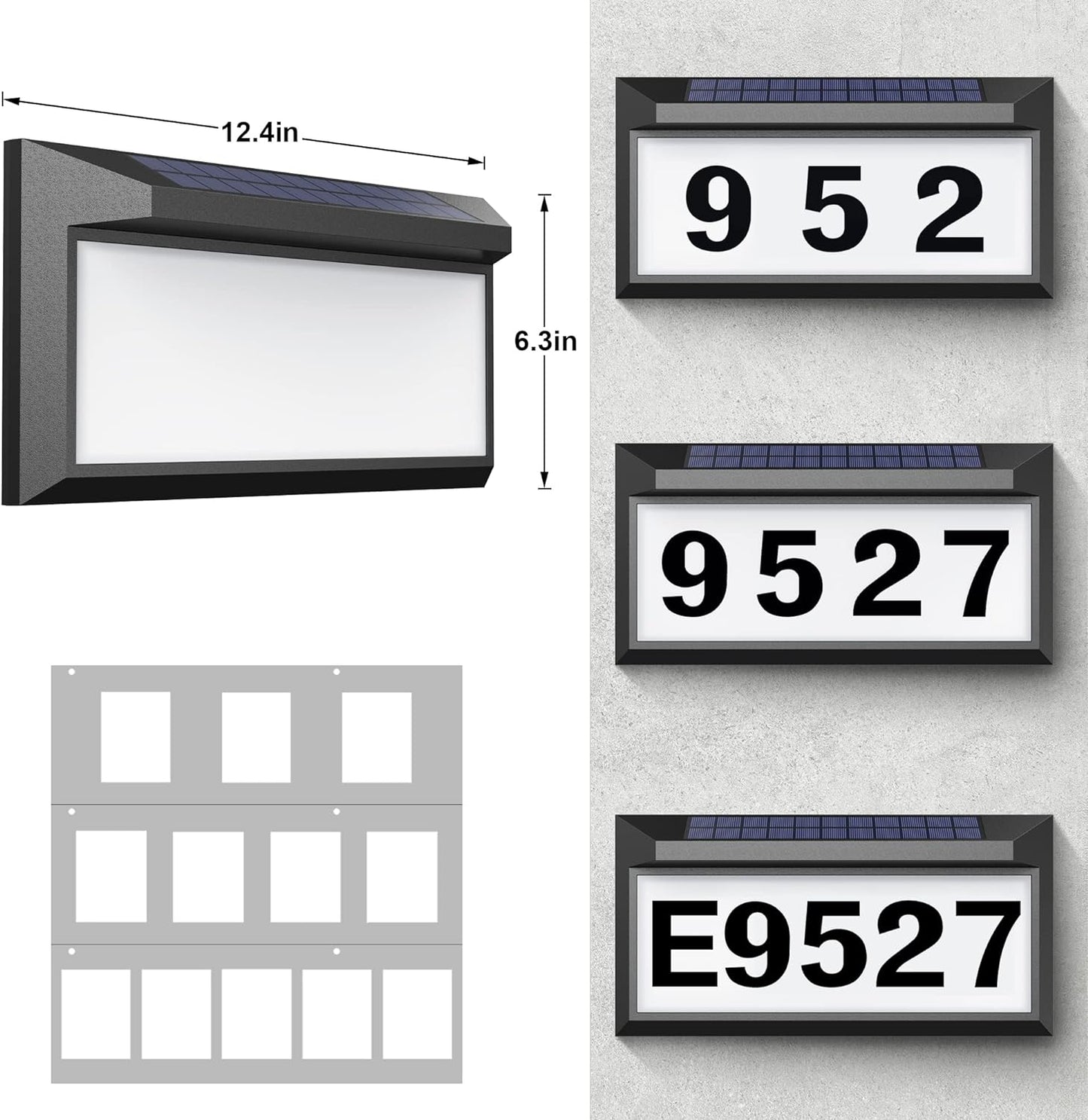 Solar-powered waterproof LED address sign for outdoor home walls