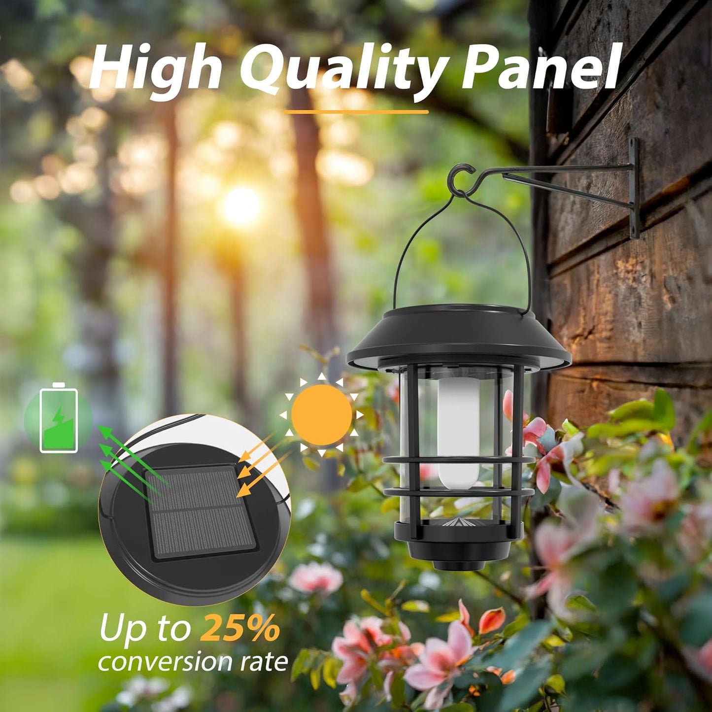 Wall Lantern Outdoor, Flickering Flames Solar Sconce Lights Outdoor, Hanging Solar Lamps Wall Mount for Front Porch, Patio and Yard, 2 Pack