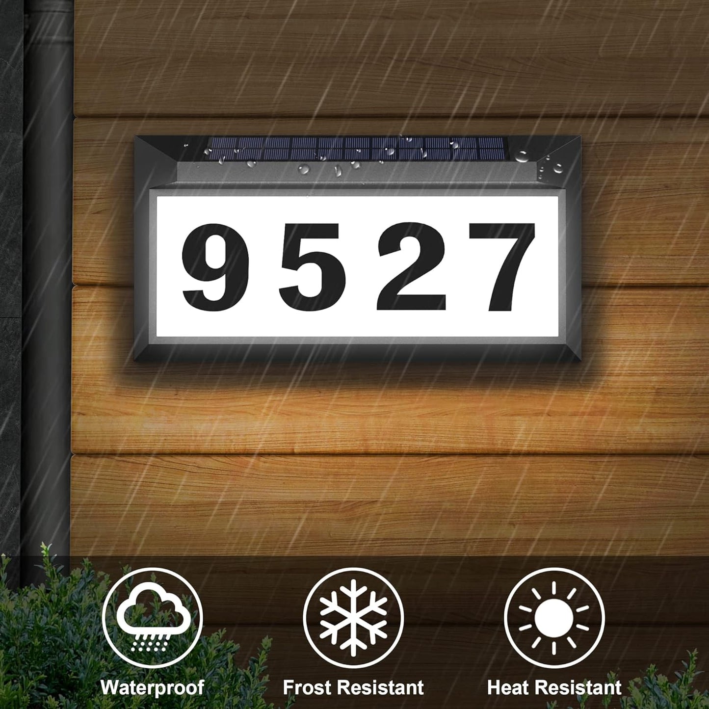 Solar-powered waterproof LED address sign for outdoor home walls