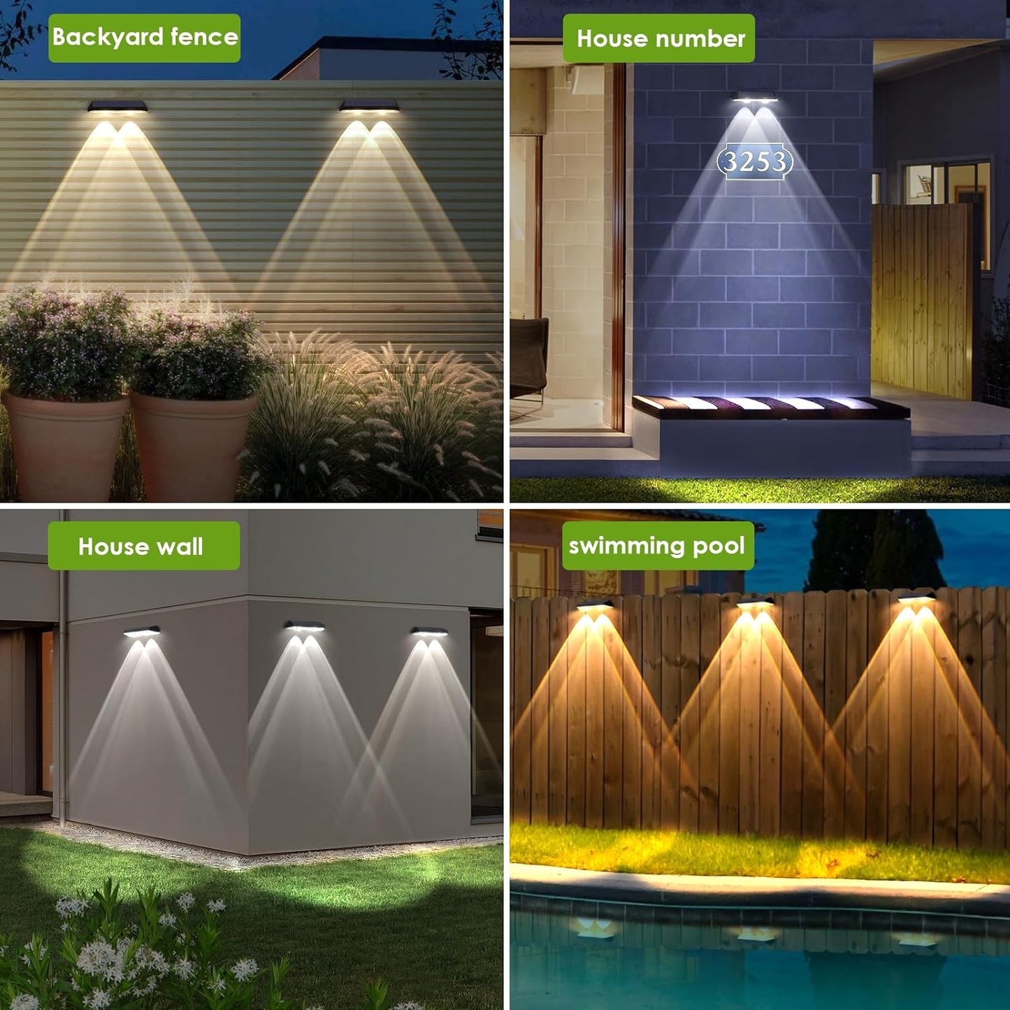 8 pack Solar Fence Lights Outdoor - Waterproof Fence Solar Lights Outdoor, Solar Deck Lights