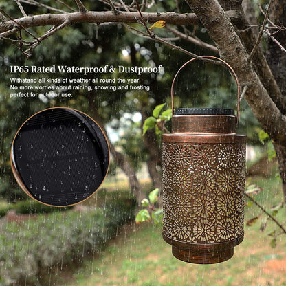 Large Solar Lantern Waterproof Outdoor Hanging Retro Style Lights 2 packs