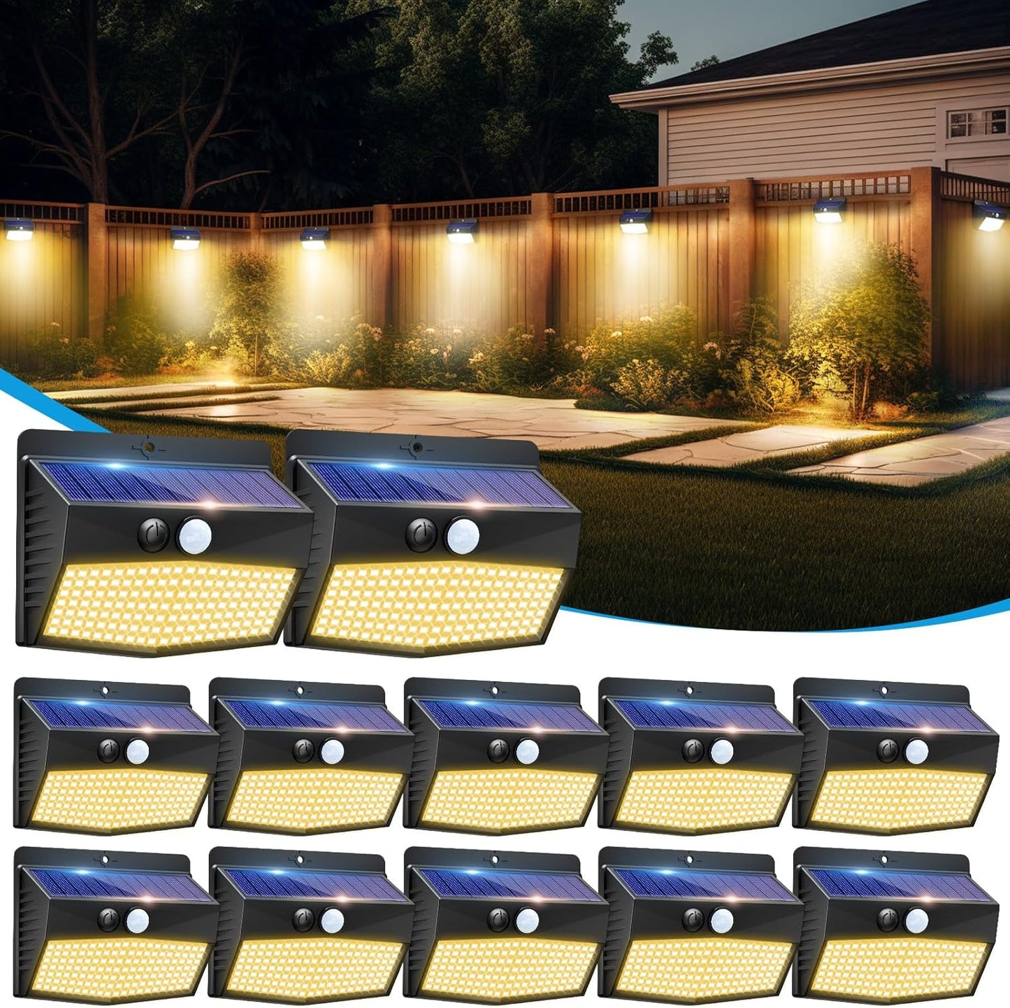 Solar Motion Sensor Outdoor Lights. Warm white