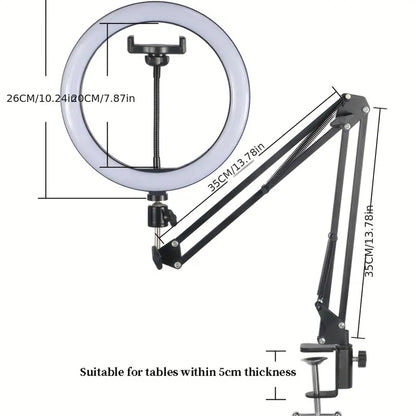 Ring Light with Overhead Phone Mount, LED Selfie Light with Stand and Phone Holder for iPhone and Laptop, Desk Light for Video