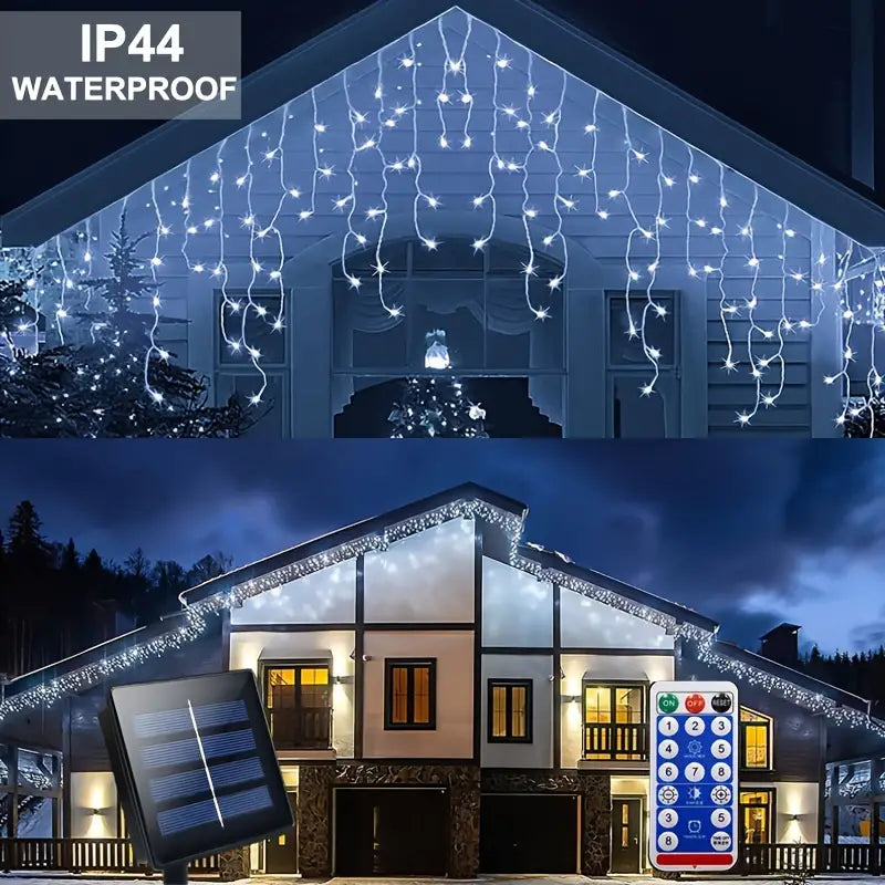 1pc Solar Curtain Lights Outdoor, 16.4ftx 2.3ft 216LED Fairy String Lights 8 Modes Remote Control