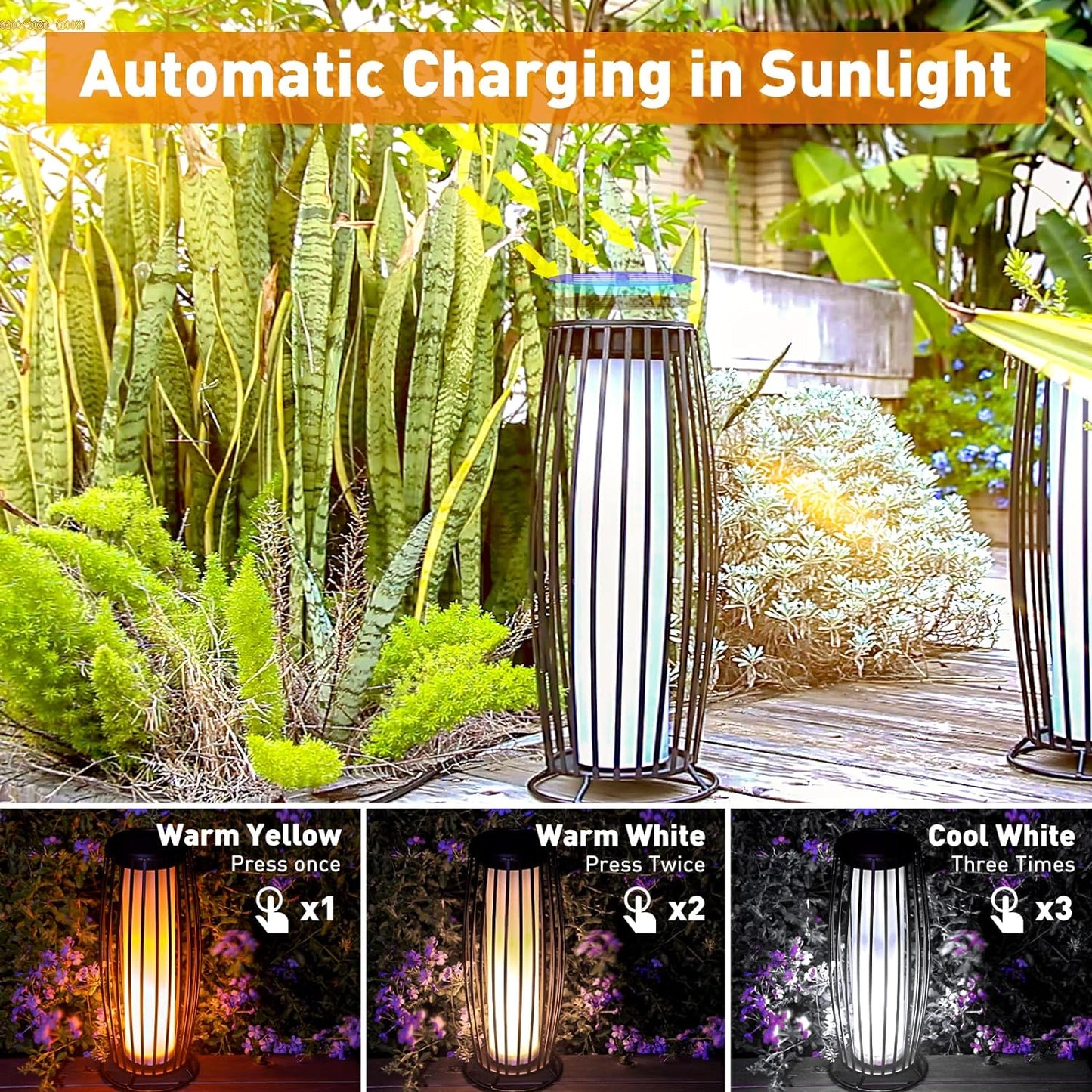 Outdoor&Indoor Waterproof Solar Flickering Flame Light for Garden Decoration, USB Rechargeable