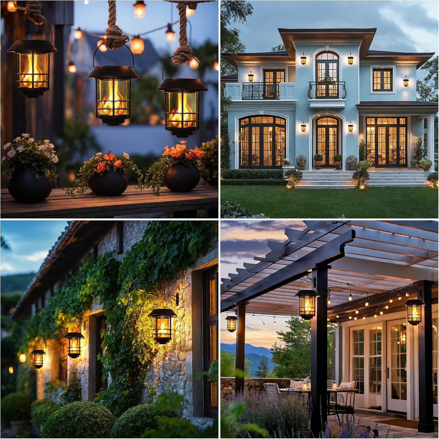 Wall Lantern Outdoor, Flickering Flames Solar Sconce Lights Outdoor, Hanging Solar Lamps Wall Mount for Front Porch, Patio and Yard, 2 Pack