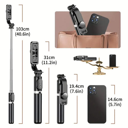 40" Extendable All-in-1 Smartphone Tripod Stand - 360° Rotation, Wireless Remote, Compact Design for iPhone 14/13/12/12 Pro/11/11 Pro/XS/XR/X/8/7 Plus, Samsung, Google, LG, Sony Smartphones