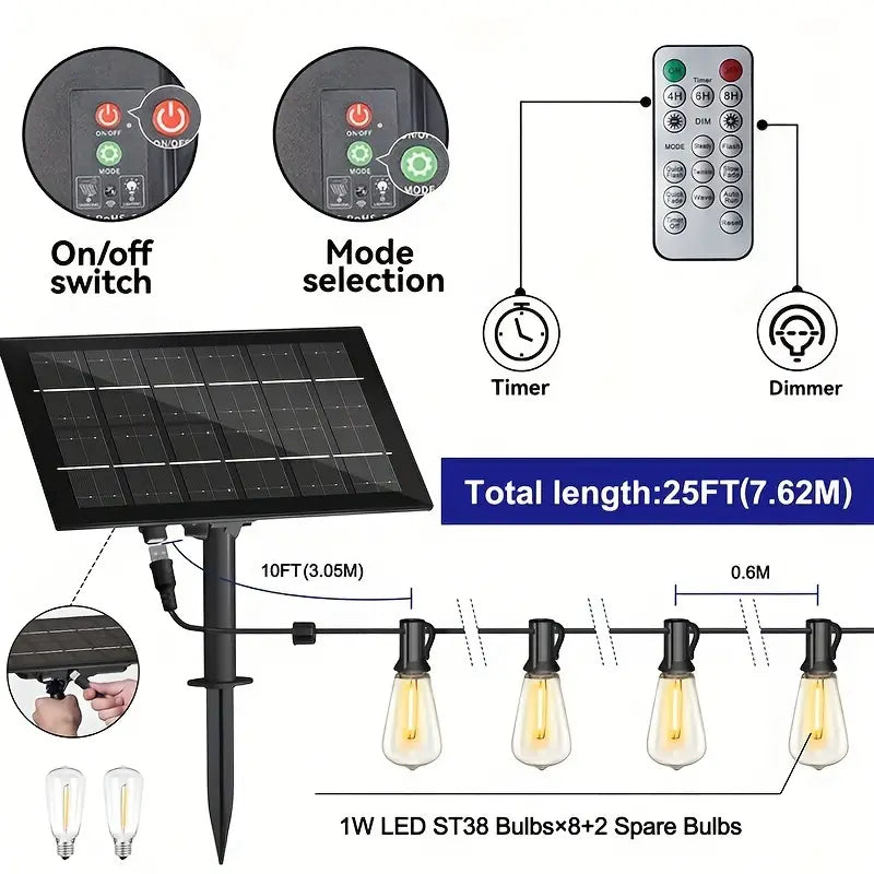 Solar Outdoor String Lights 25ft,60ft & 100ft