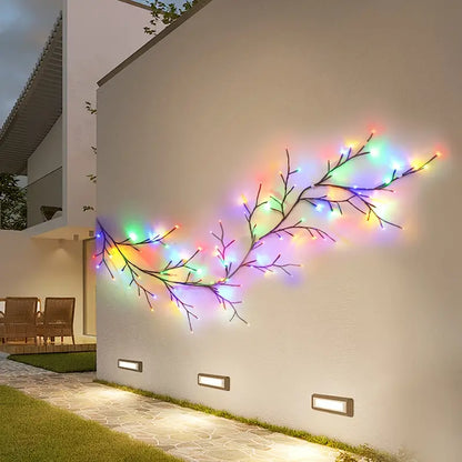 Outdoor Solar String Lights - Flexible 1.8m/5.9ft Artificial Willow Vine Branch with Warm White LED Lighting, 8 Modes, Solar-Powered