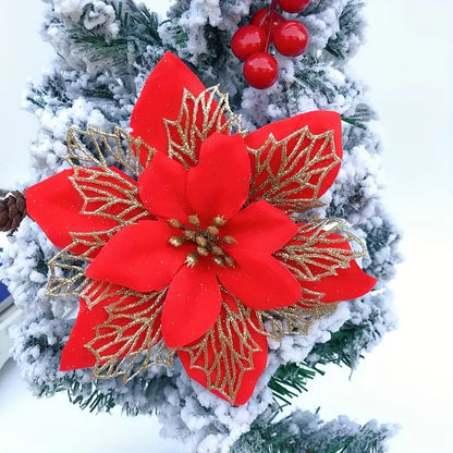 15pcs, Multicolor Christmas Flower with Golden Powder