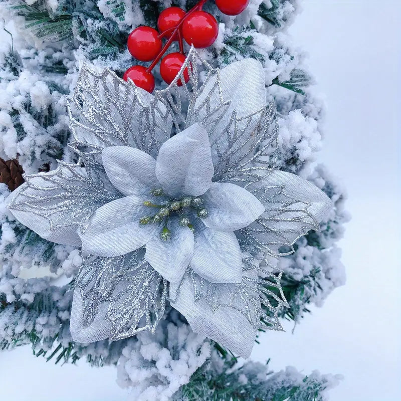 15pcs, Multicolor Christmas Flower with Golden Powder