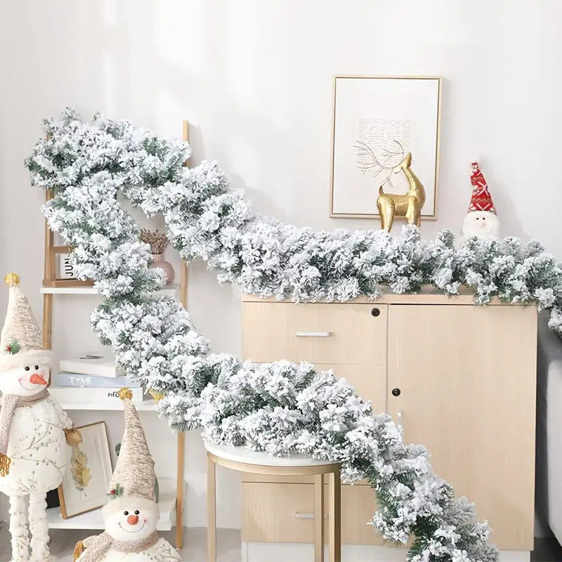 9FT Snow Flocked Christmas Garland, Snowy Artificial Christmas Garland