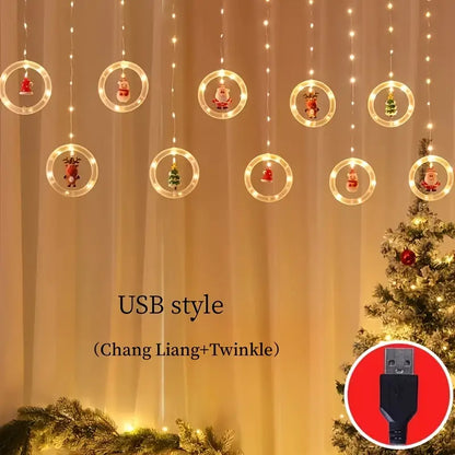 Christmas Light String Santa Claus Cartoon Shape Hanging Window Curtain Light LED