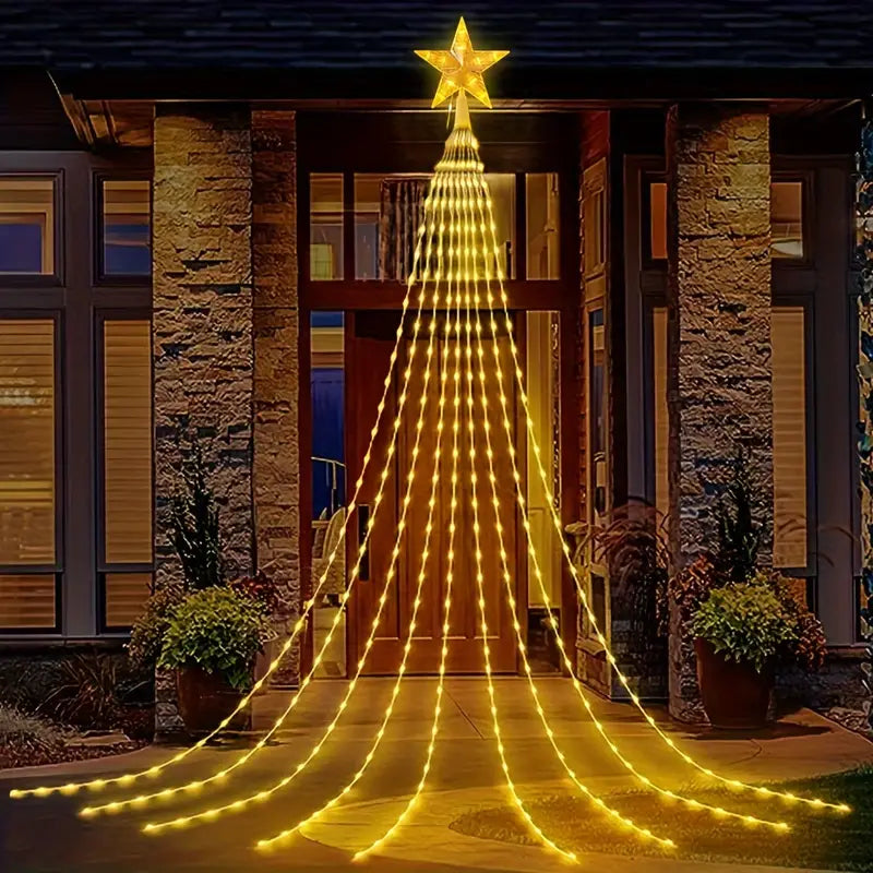 Solar Powered Waterproof 8-Mode Decorative Star Waterfall Lights for Patio Party Home Holiday Decoration,