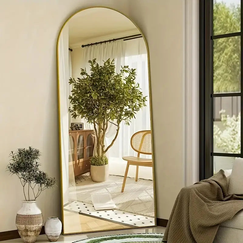 Arched Full Length Mirror, Full Body Mirror with Stand, Hanging or Leaning for Wall