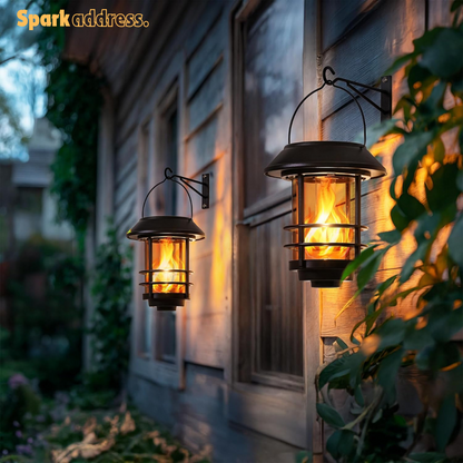 Wall Lantern Outdoor, Flickering Flames Solar Sconce Lights Outdoor, Hanging Solar Lamps Wall Mount for Front Porch, Patio and Yard, 2 Pack