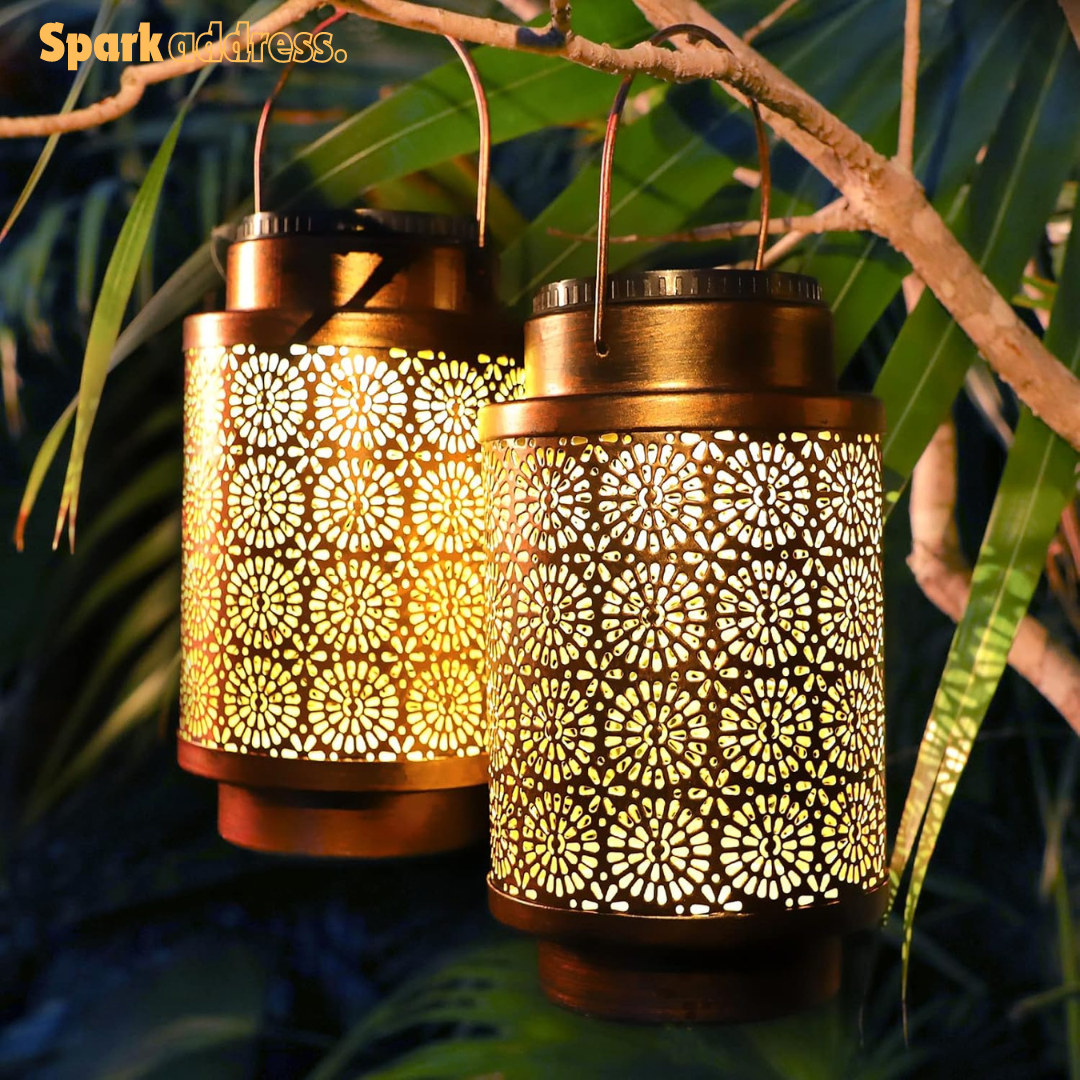 Large Solar Lantern Waterproof Outdoor Hanging Retro Style Lights 2 packs