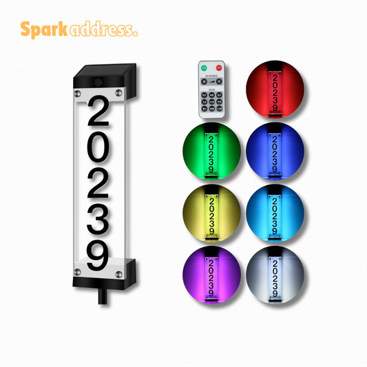 Solar-powered waterproof LED address sign mountable, with 7 colors