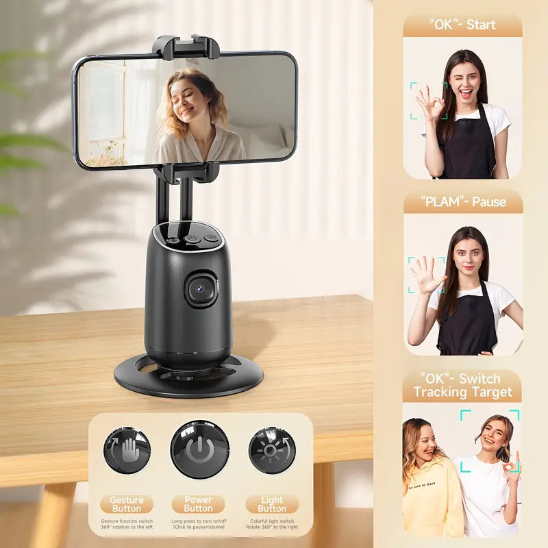 Automatic human face tracking mobile phone tripod with 2 fill lights, portable mobile phone camera tripod that can rotate 360°